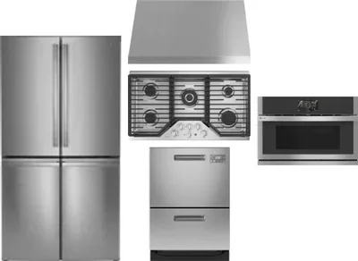 5 Piece Package Includes Refrigerator, Cooktop, Wall Oven, Hood And Dishwasher